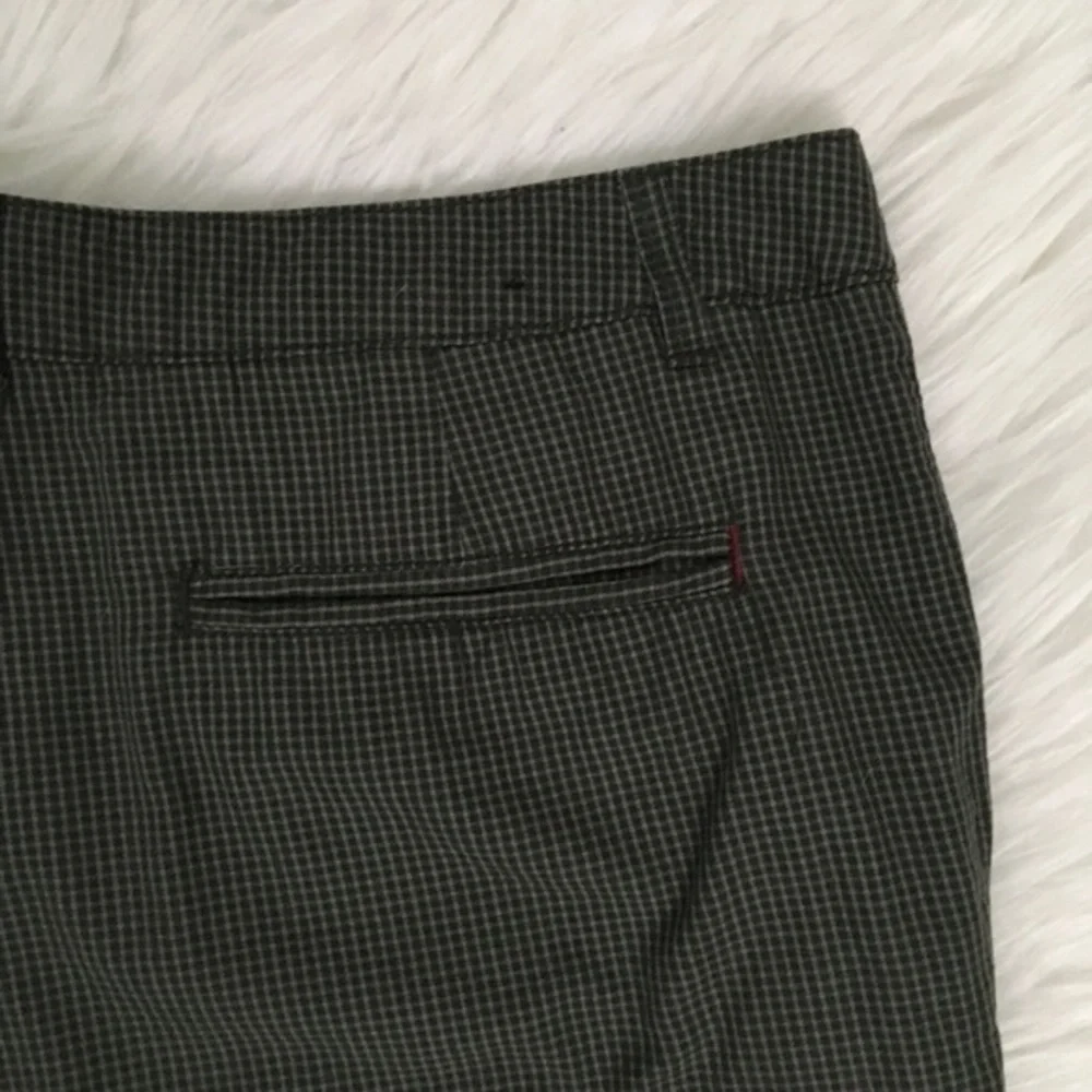 Adam Levine Mens Shorts Tiny Plaid Green Flat Front 34 Bermuda Welt Back Pockets - Picture 7 of 14